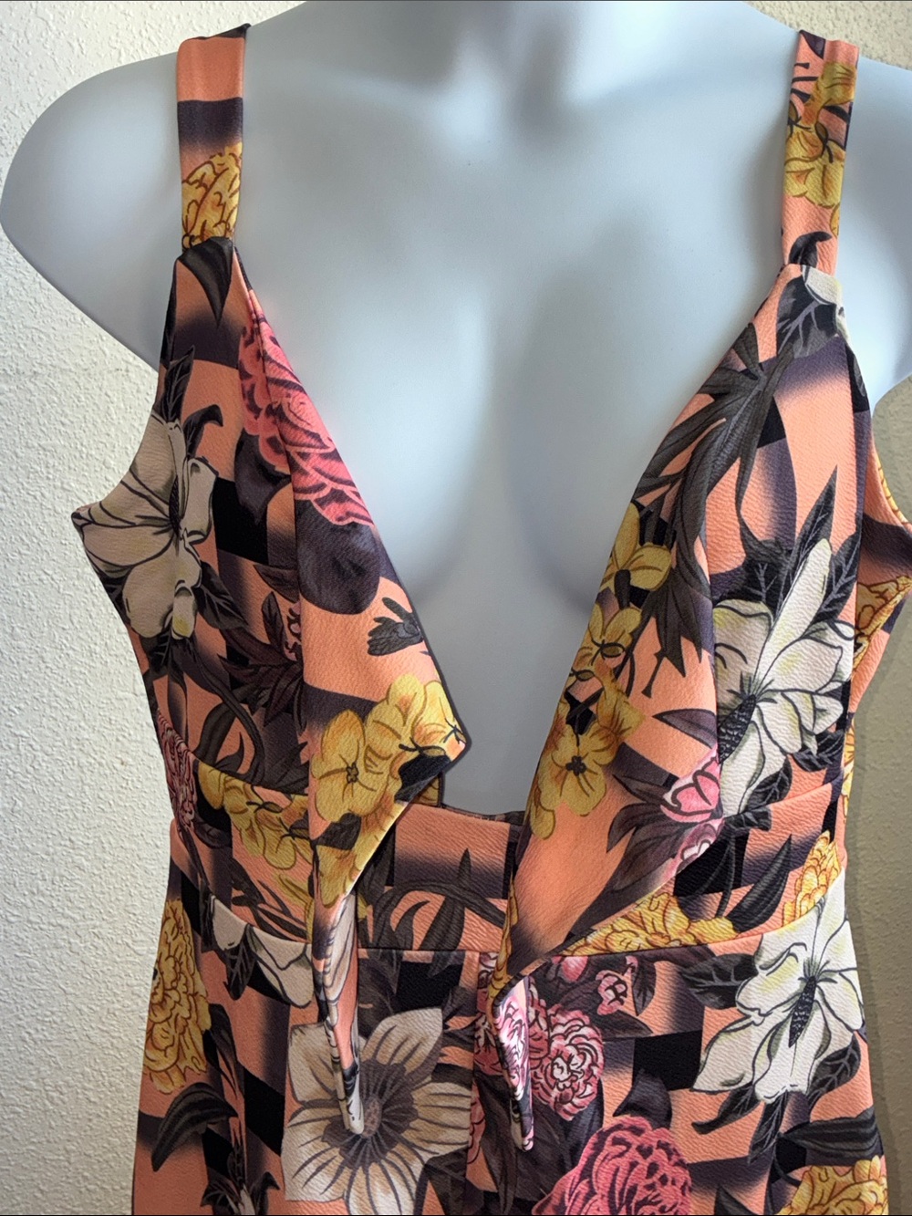 Floral Peach & Black Tie-Front Romper Shorts - Picture 9 of 14